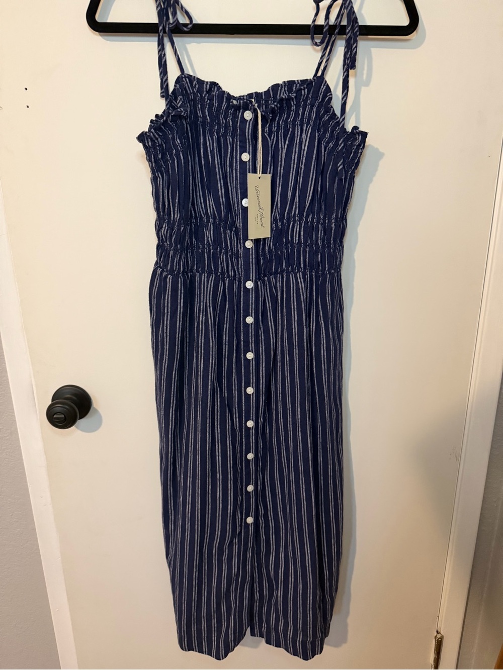 Universal Thread Navy and White Striped Dress with Buttons